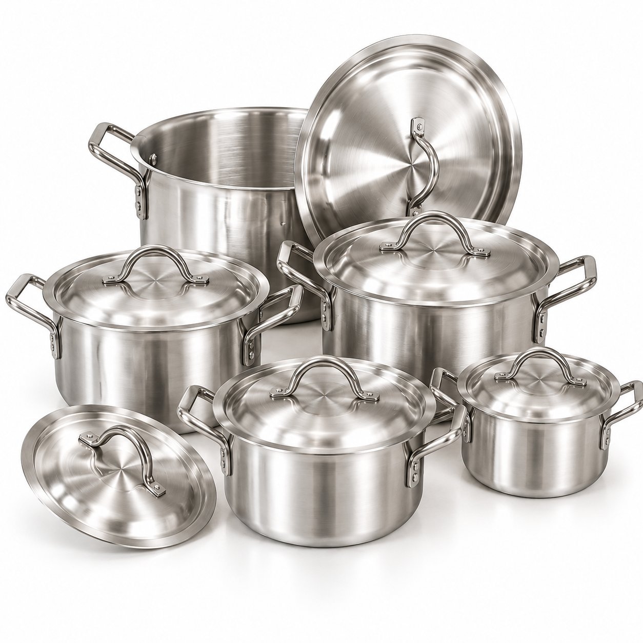 Stainless Steel Cookware Set - Stainless Steel Cookware Set – Luxury Premium 10 Piece Heavy Duty Cooking Pot Set with 5 Large Stockpots & Matching Lids, Strong Riveted Handles, Even Heat Distribution, Rust Resistant Kitchen Cookware for Boiling, Simmering, Stewing & Family Cooking – 13