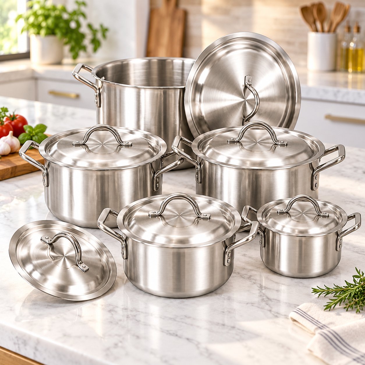 Stainless Steel Cookware Set - Stainless Steel Cookware Set – Luxury Premium 10 Piece Heavy Duty Cooking Pot Set with 5 Large Stockpots & Matching Lids, Strong Riveted Handles, Even Heat Distribution, Rust Resistant Kitchen Cookware for Boiling, Simmering, Stewing & Family Cooking – 13 (view 3)