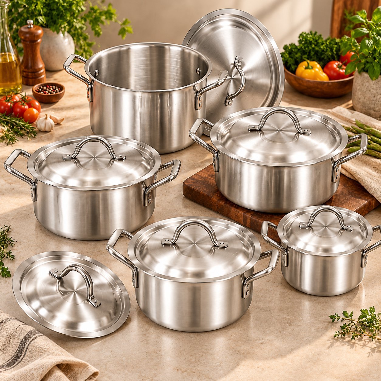Stainless Steel Cookware Set - Stainless Steel Cookware Set – Luxury Premium 10 Piece Heavy Duty Cooking Pot Set with 5 Large Stockpots & Matching Lids, Strong Riveted Handles, Even Heat Distribution, Rust Resistant Kitchen Cookware for Boiling, Simmering, Stewing & Family Cooking – 13 (view 4)