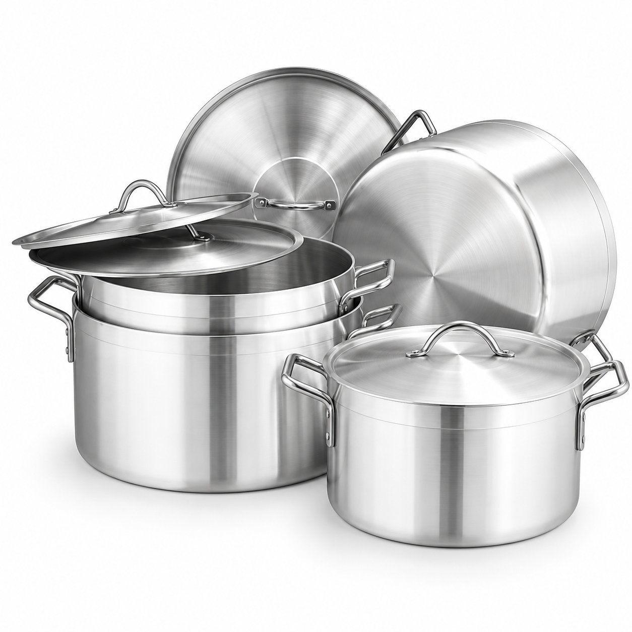 Stainless Steel Cookware Set - Stainless Steel Cookware Set – Luxury Premium Heavy Ground Base Large Cooking Pots with Matching Lids, Strong Metal Side Handles, Deep Stainless Steel Stockpots for Boiling, Simmering, Stewing, Rice, Soups, Batch Cooking & Family Meals – 14.5L to 26L