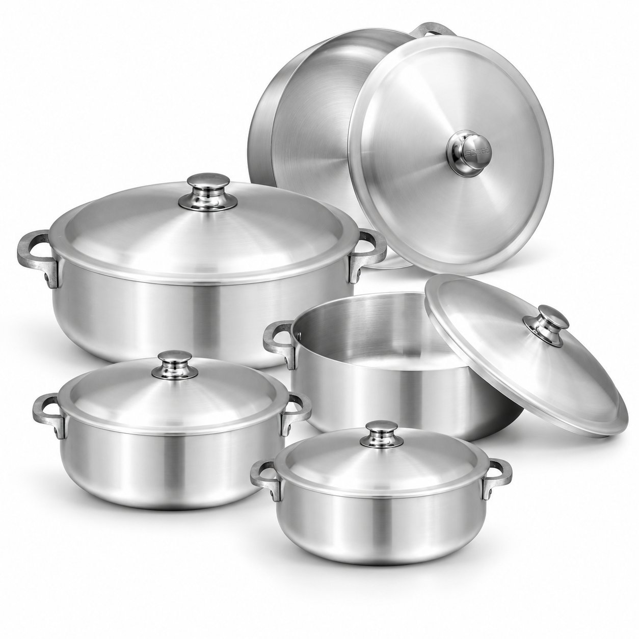 Cooking Pot Set with Lids - Cooking Pot Set with Lids – Luxury Premium 5 Piece Imperial Style Deep Casserole Pots with Matching Metal Lids, Strong Side Handles, Silver Finish, Round Cooking Pots for Boiling, Simmering, Stewing, Rice, Curries, Soups & Family Kitchen Cooking