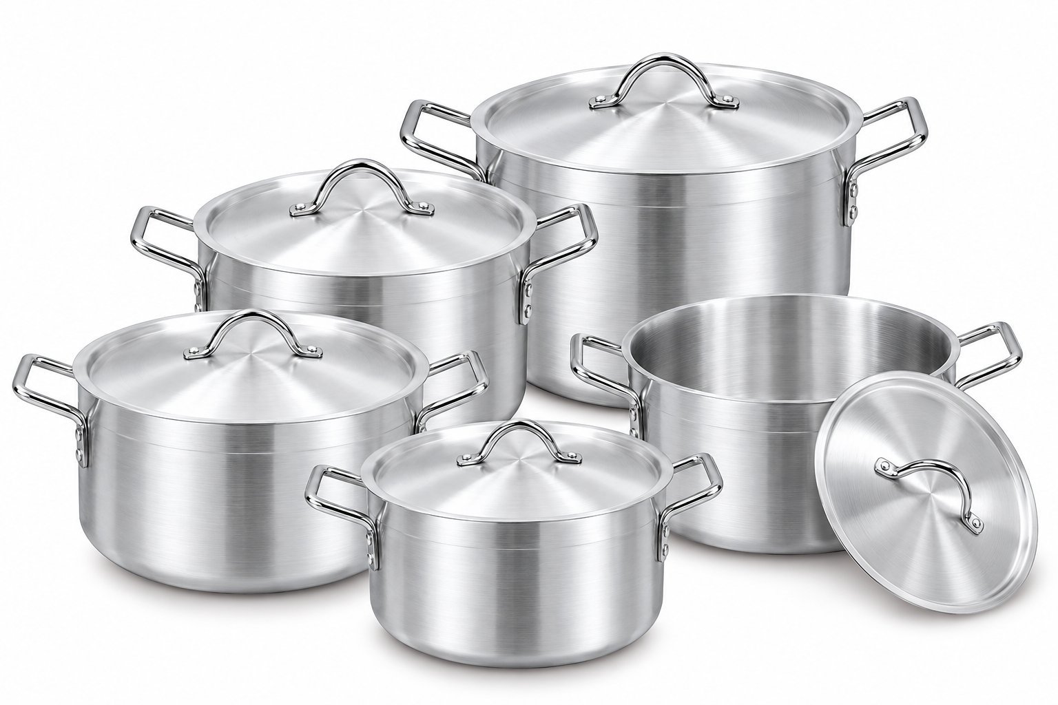 Stainless Steel Cookware Set - Stainless Steel Cookware Set – Luxury Premium 5 Piece Heavy Base Cooking Pot Set with Matching Lids, Deep Casserole Stockpots, Double Side Handles, Silver Metal Finish for Boiling, Simmering, Soups, Stews, Rice & Family Cooking – 3.5L to 10L (view 4)