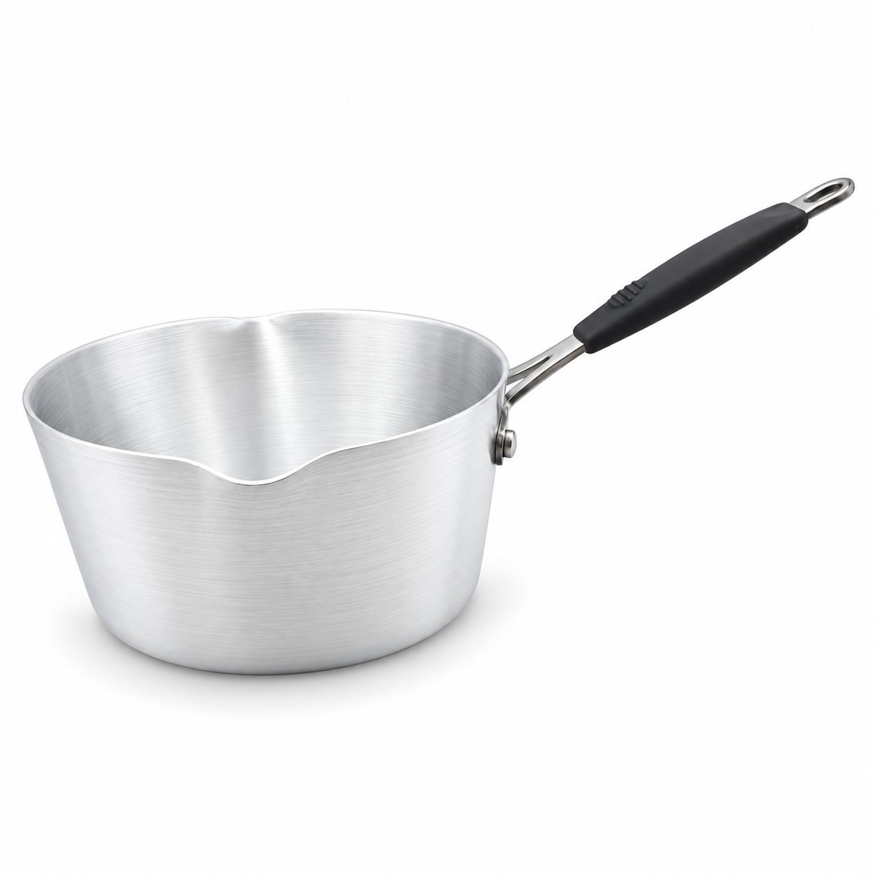 Saucepan with Black Handle - Saucepan with Black Handle – Premium Silver Metal Milk Pan with Easy Pouring Spout, Deep Round Cooking Sauce Pot, Long Comfortable Grip, Metal Hanging Loop for Heating Milk, Preparing Sauces, Gravy, Soups & Everyday Kitchen Cooking