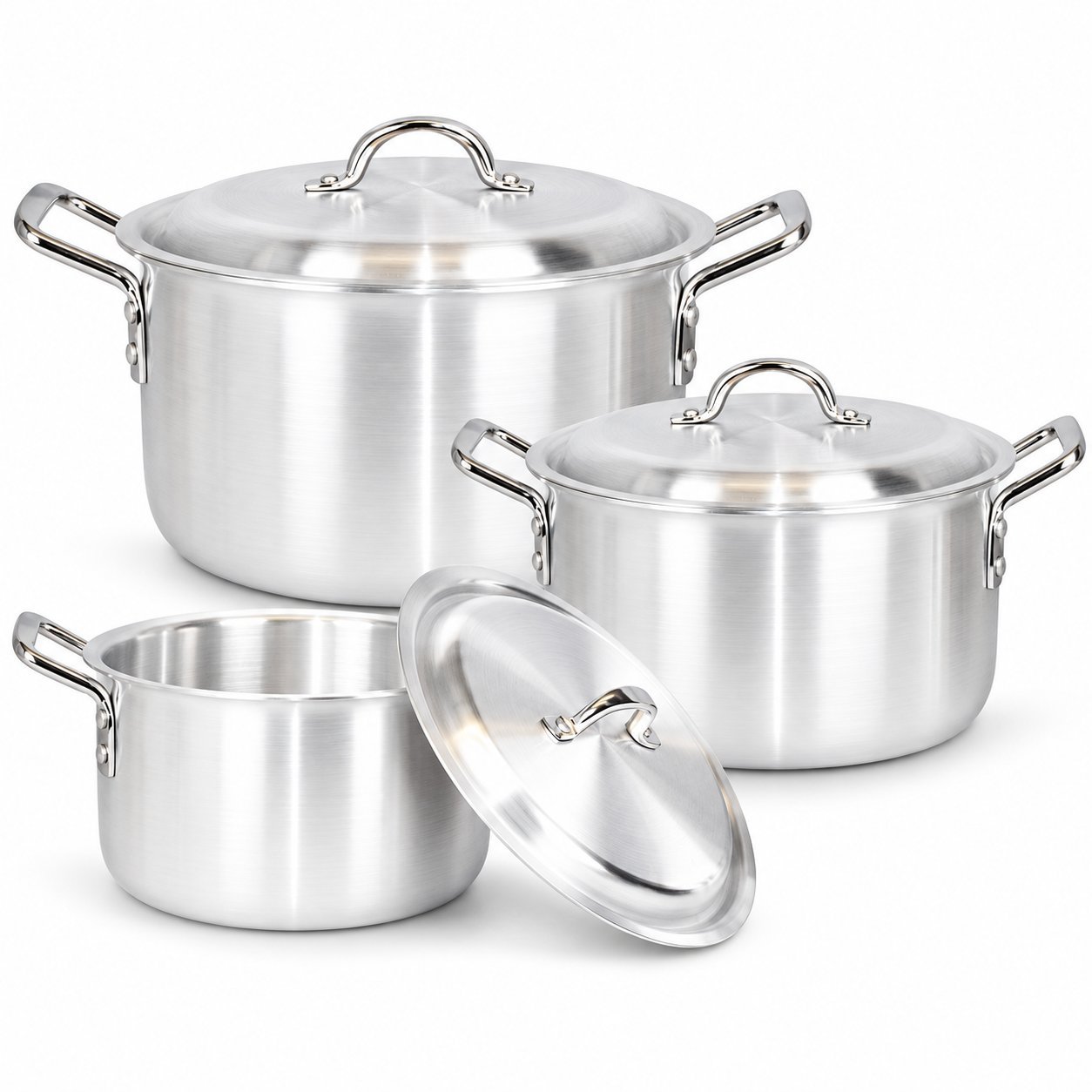 Stainless Steel Cooking Pot Set - Stainless Steel Cooking Pot Set – Luxury Premium 3 Piece Deep Stockpot & Casserole Set with Matching Metal Lids, Strong Double Side Handles, Elegant Silver Finish, Large Cooking Pots for Boiling, Simmering, Stewing, Soups, Rice & Family Cooking – 13L, 15L