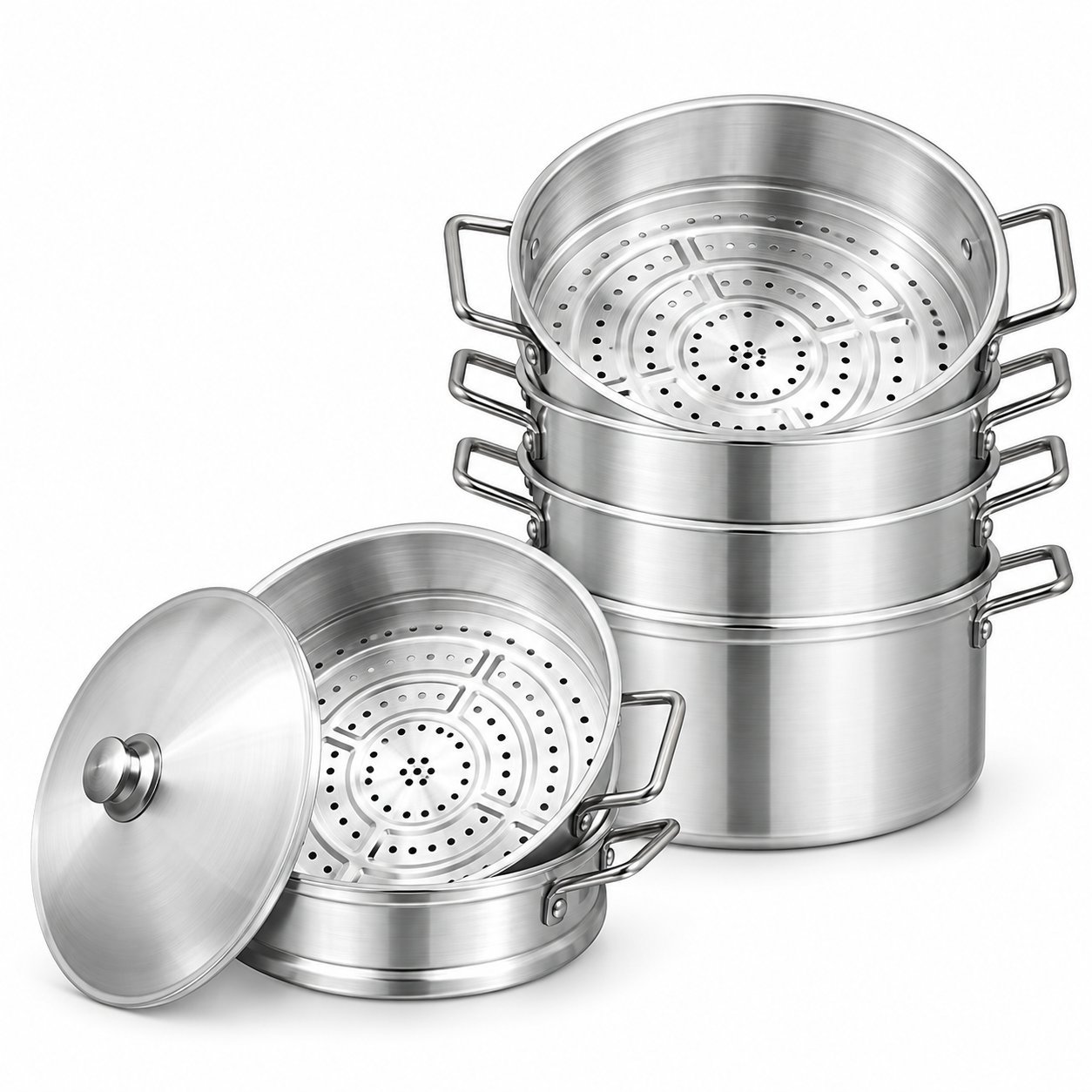 Stainless Steel Steamer Pot Set - Stainless Steel Steamer Pot Set – Luxury Premium Multi-Tier Food Steamer with Stackable Perforated Steaming Baskets, Deep Round Cooking Pot, Double Side Handles & Matching Metal Lid for Vegetables, Dumplings, Fish, Rice Dishes & Healthy Steam Cooking