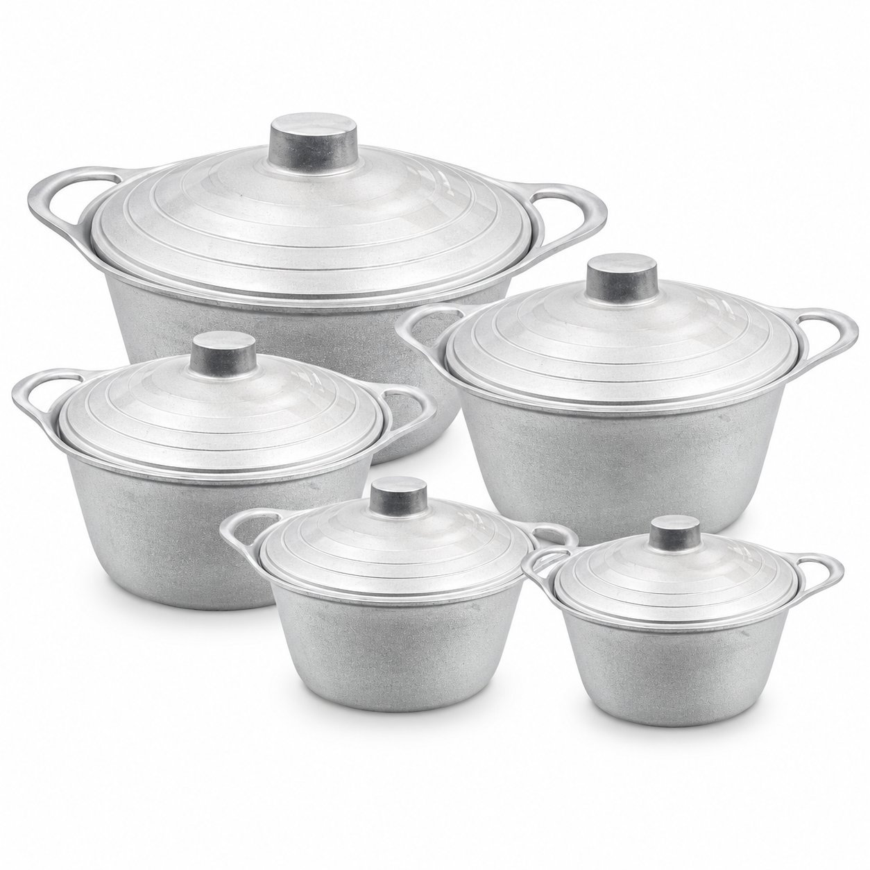 Dutch Pot Set with Lids - Dutch Pot Set with Lids – Luxury Premium 5 Piece Traditional Deep Cooking Pot & Casserole Set, Silver Round Metal Dutch Pots with Matching Domed Lids, Double Side Handles for Rice, Curry, Stews, Soups, Boiling, Simmering & Family Kitchen Cooking