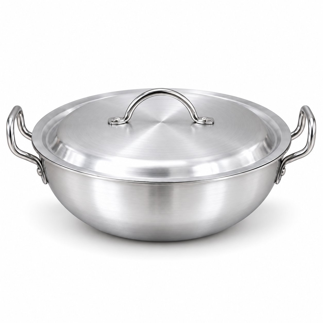 Aluminium Round Karahi with Lid - Aluminium Round Karahi with Lid – Luxury Premium Deep Traditional Cooking Kadai with Double Side Handles, Durable Silver Metal Finish, Even Heat Distribution for Curry, Biryani, Rice, Stir-Frying, Stewing & Everyday Family Kitchen Cooking