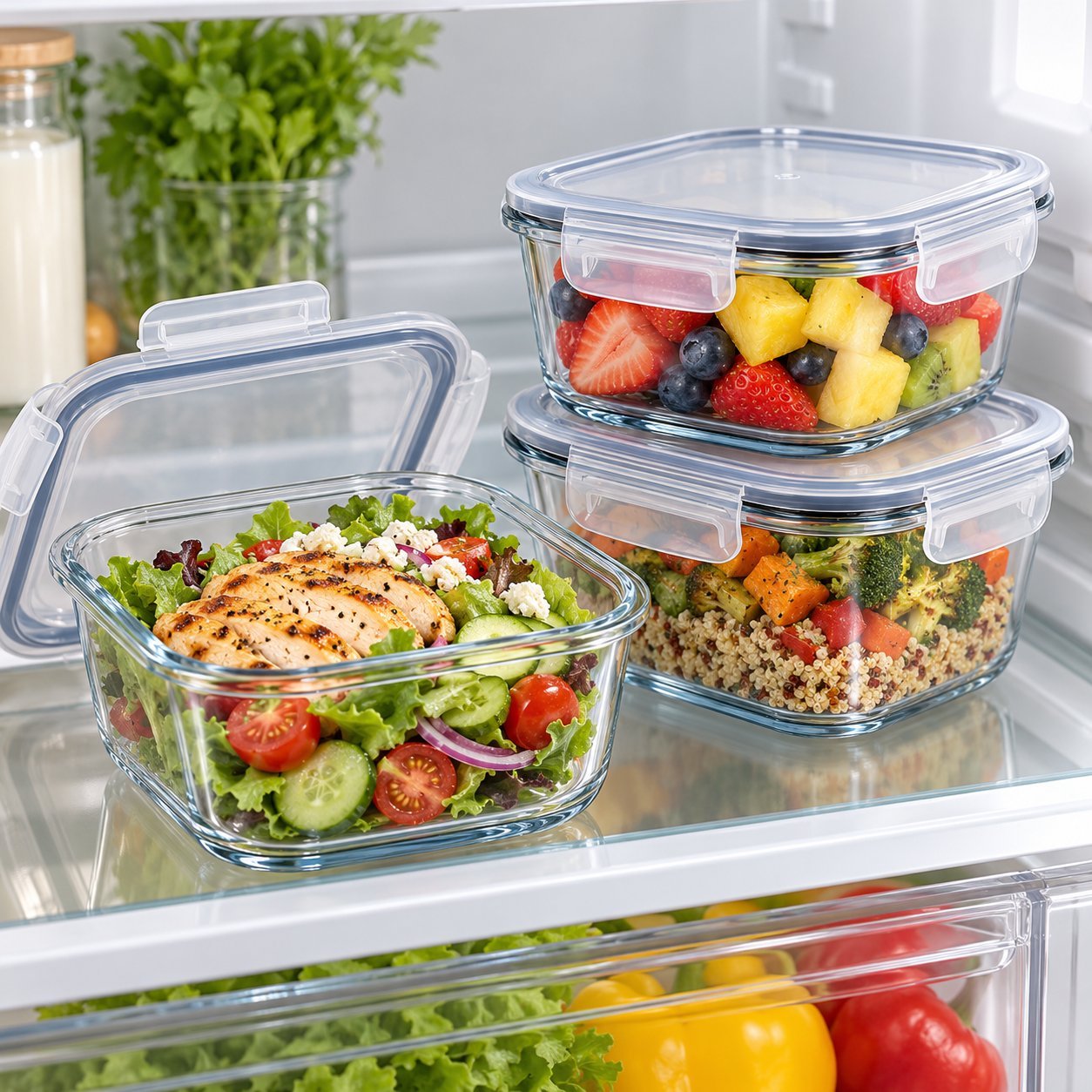 Glass Meal Prep Containers - Glass Meal Prep Containers 3-Piece Set – Premium 550ml Square Airtight Food Storage Boxes with Leakproof Lids (view 4)