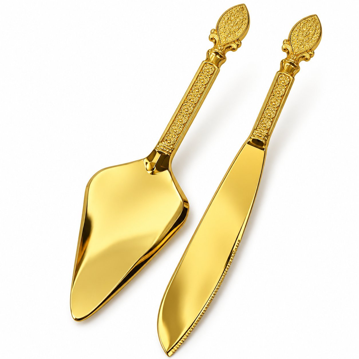 Gold Cake Knife and Server Set - Gold Cake Knife and Server Set 2PCS – Luxury Stainless Steel Wedding Cake Cutting Utensils with Ornate Handles